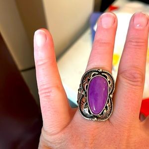 New, Stretchy Ring, Large Stone, Purple, Sliver Color